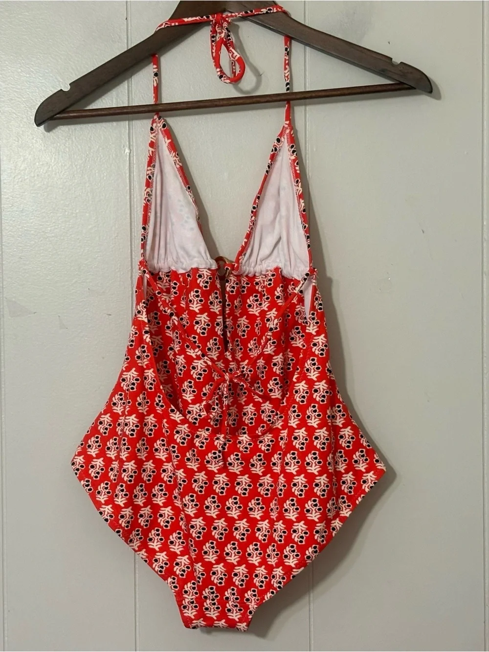 Tory Burch Hamadri Floral Halter One Piece Swimsuit Red Orange Size XL NWOT